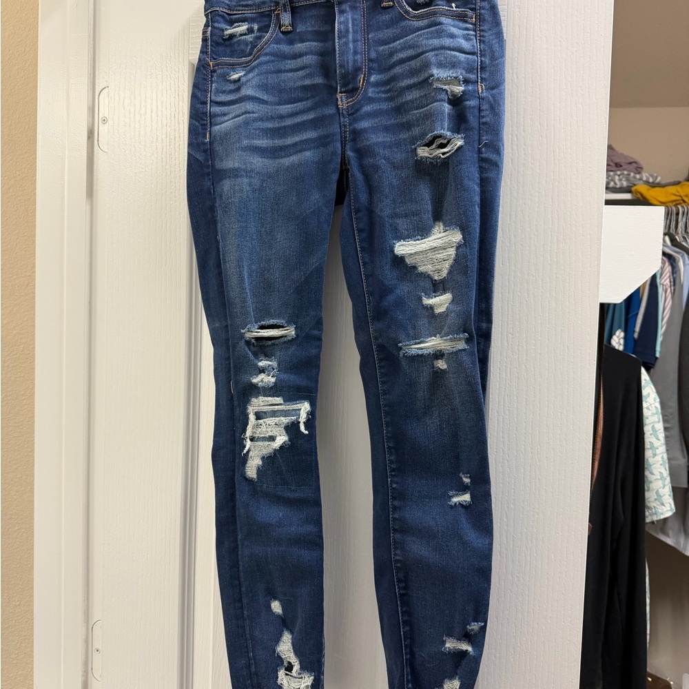 American Eagle Outfitters Ripped Blue Skinny Jeans
